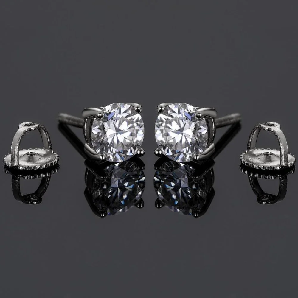 Certified 2ct. t.w. Moissanite Diamond Mens Round Stud Earrings NEW